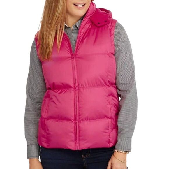Climate Concepts Women's Hooded Puffer Vest L Pink Fuchsia Quilted Pockets - Picture 2 of 12